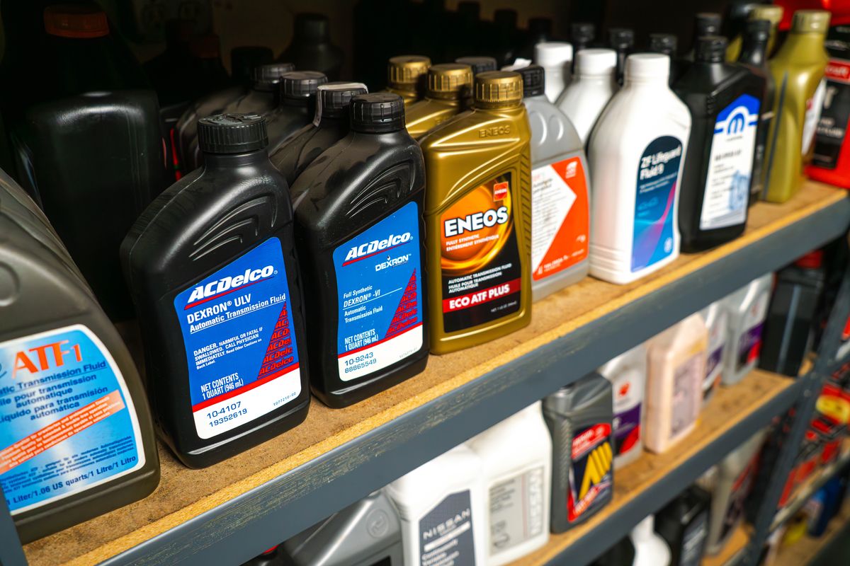Shelf of synthetic motor oils and fluids